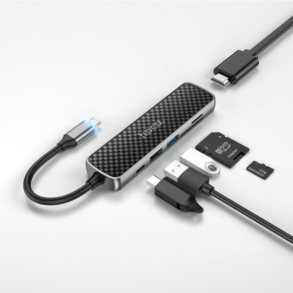Hoco HB24 Easy display Type-C multifunction adapter(HDTV+USB3.0+USB2.0+SD+TF+PD) metal gray