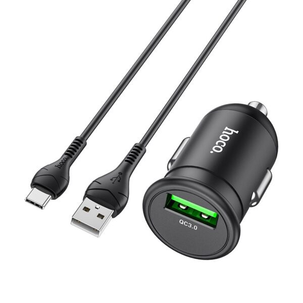 Hoco Z43 Mighty single port QC3.0 car charger set(Micro) black