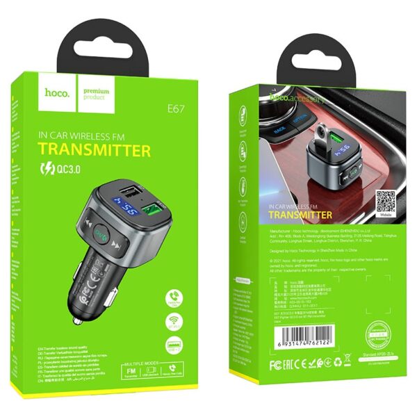 Hoco E67 Fighter QC3.0 car BT FM transmitter black