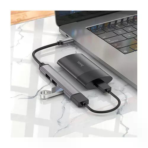Hoco HB26 4 in 1 adapter(Type-C to USB3.0+USB2.0*3) metal gray