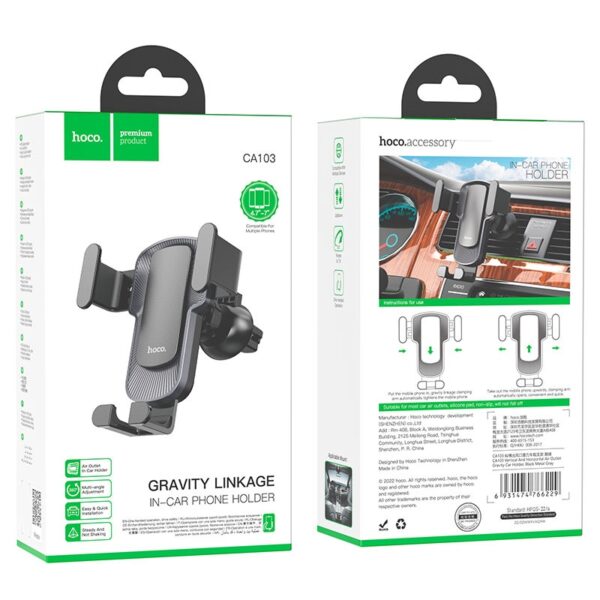 Hoco CA103 vertical and horizontal air outlet gravity car holder black metal gray