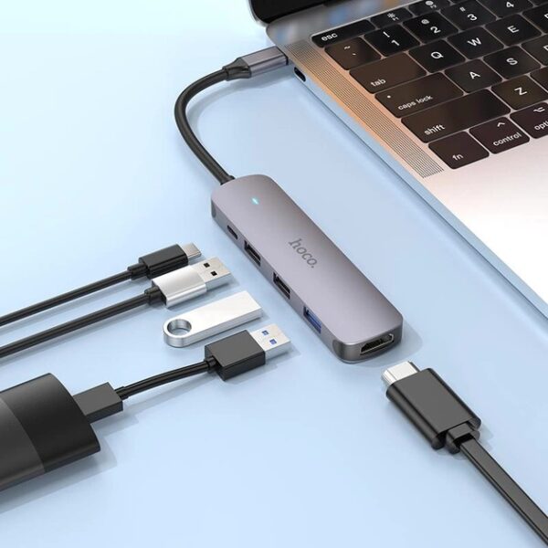 Hoco HB27 Type-C multi-function converter(HDTV+USB3.0+USB2.0*2+PD) metal gray