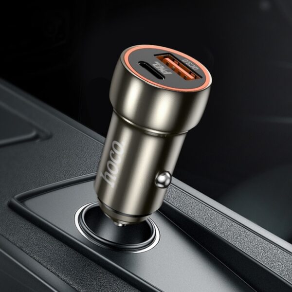 Hoco Z46A Blue whale PD20W+QC3.0 car charger set(C to iP) metal gray