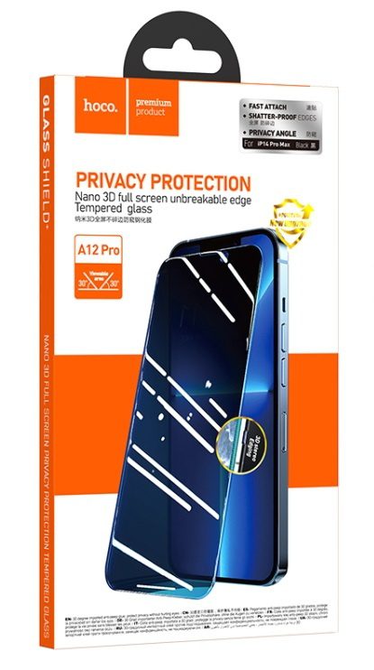 Hoco Nano 3D full screen unbreakable edge privacy protection tempered glass for iP14 Pro Max(A12 Pro
