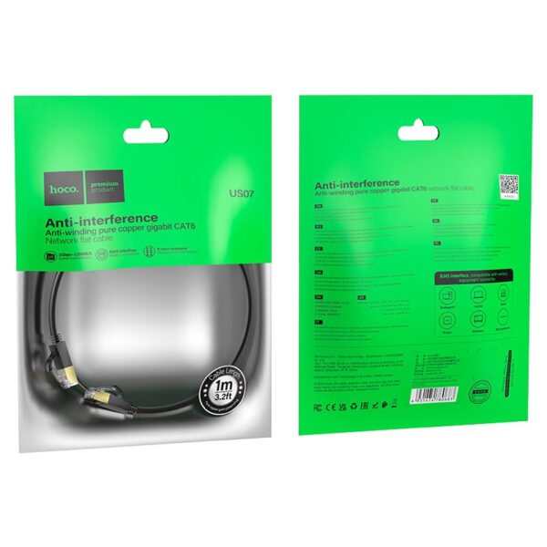 Hoco US07 General pure copper flat network cable(L=10M) black