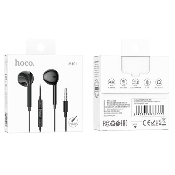 6931474782342-4 Hoco M101 Crystal joy wire-controlled earphones with microphone white