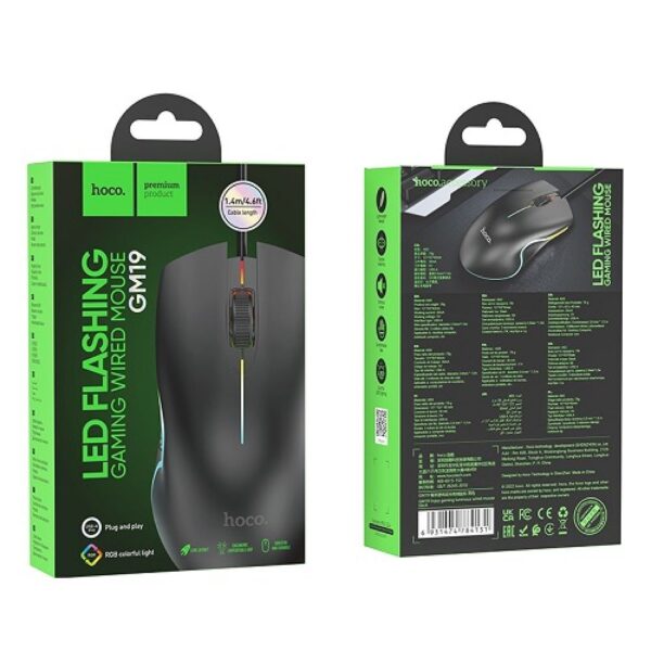 Hoco GM19 Enjoy gaming luminous wired mouse black