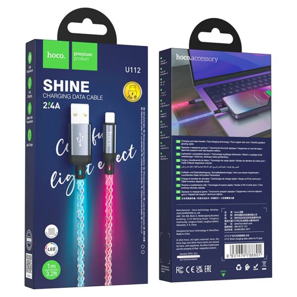 Hoco U112 Shine charging data cable for iP gray