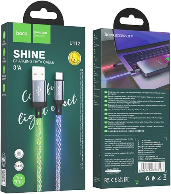 Hoco U112 Shine charging data cable for Type-C gray