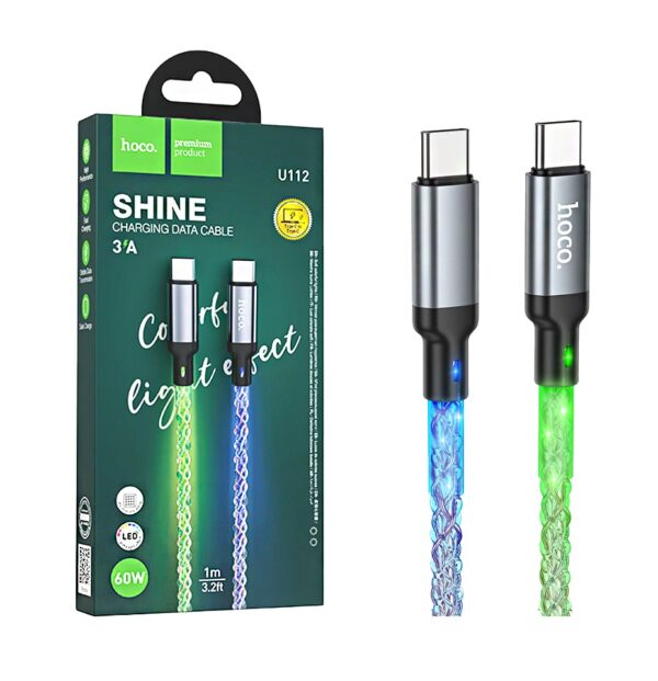 Hoco U112 Shine 60W charging data cable for Type-C to Type-C gray