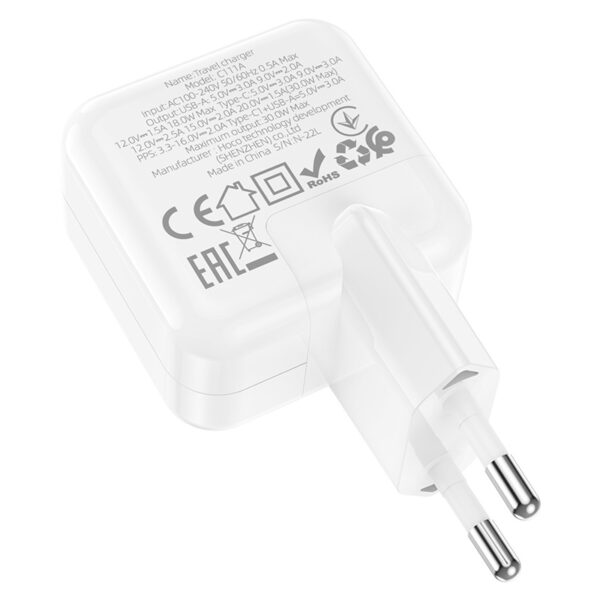 Hoco C111A Lucky dual-port PD30W+QC3.0 charger(EU) white