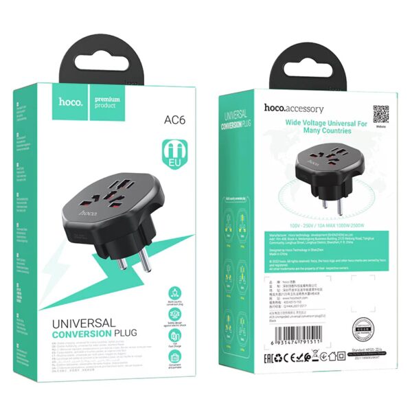 Hoco AC6 Unimpeded universal conversion plug(EU) black