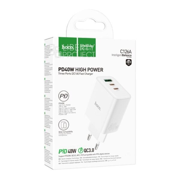 6931474798725-3 Hoco C126A Pure power PD40W three-port(2C1A) charger(EU) white