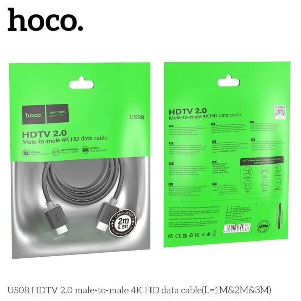 6931474799388-3 Hoco US08 HDTV 2.0 male-to-male 4K HD data cable(L=1M) black