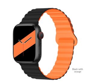 Hoco WA22 Flexible series magnetic silicone strap for iWatch(42/44/45/49mm) black with orange