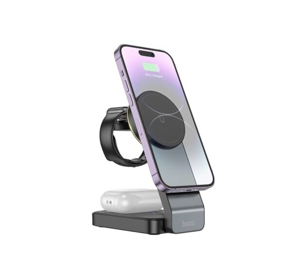 Hoco CQ3 Motorcycle folding 3-in-1 magnetic wireless fast charger black