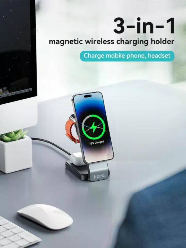 Hoco CQ3 Motorcycle folding 3-in-1 magnetic wireless fast charger black