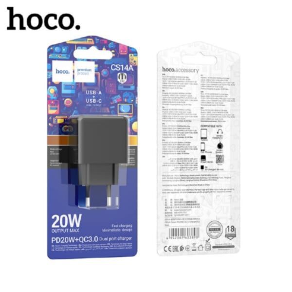 Hoco CS14A Ocean PD20W+QC3.0 charger set(C to iP)(EU) black