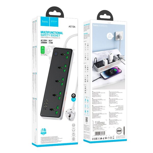 Hoco AC13A Talento 5-position socket(1C3A)(EU) black