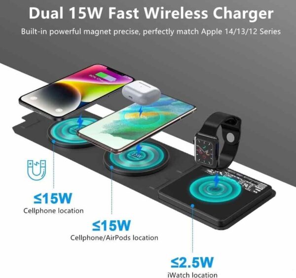 Hoco CQ4 Unique 3-in-1 folding magnetic wireless fast charger black