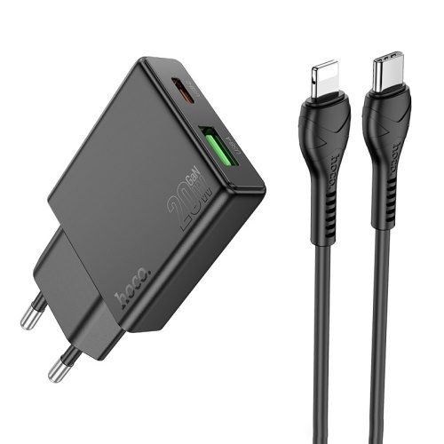 Hoco N38 Delgado dual port PD20W+QC3.0 charger(EU) black