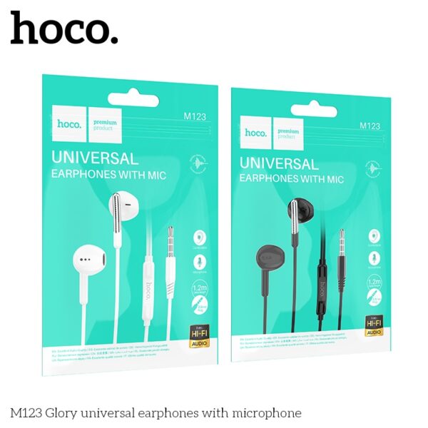 6942007612722-3 Hoco M123 Glory universal earphones with microphone black