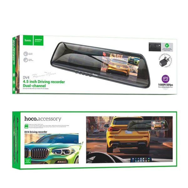 Hoco DV4 4.5-inch rearview mirror driving recorder(dual-channel) iron gray