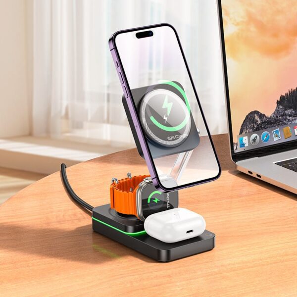 Hoco CQ10 Consuelo folding 3-in-1 wireless fast charger black