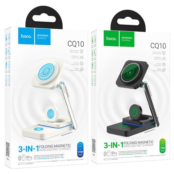 Hoco CQ10 Consuelo folding 3-in-1 wireless fast charger black