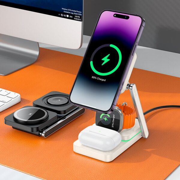Hoco CQ10 Consuelo folding 3-in-1 wireless fast charger black