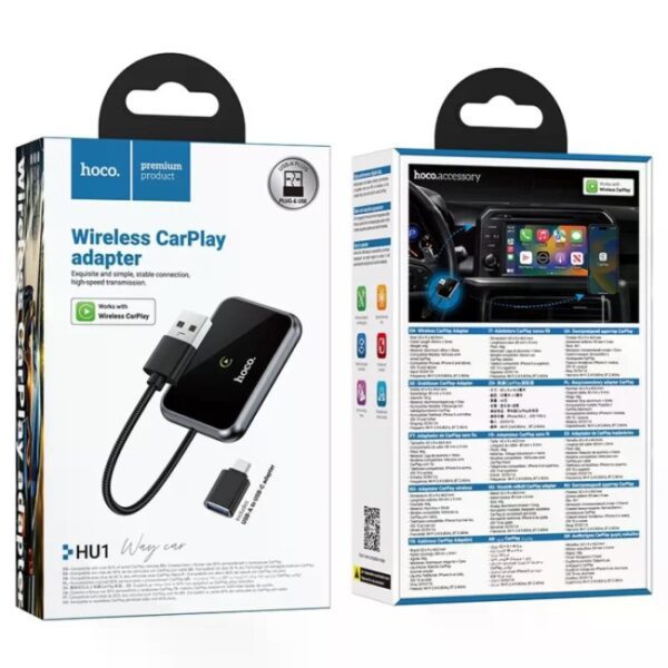 Hoco HU1 Way car wireless CarPlay adapter metal grey