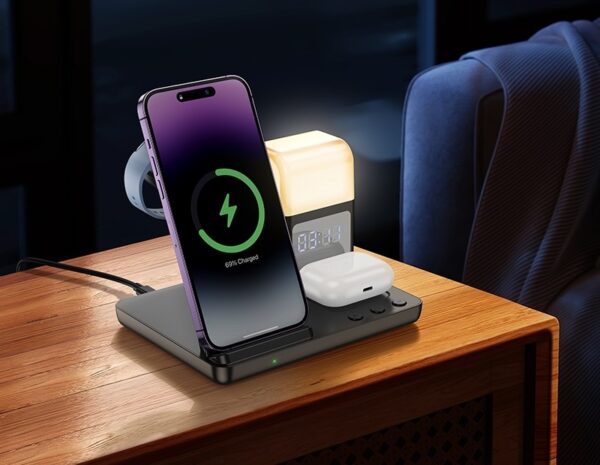 Hoco CQ9 Crown 3-in-1 night light wireless fast charger with clock black