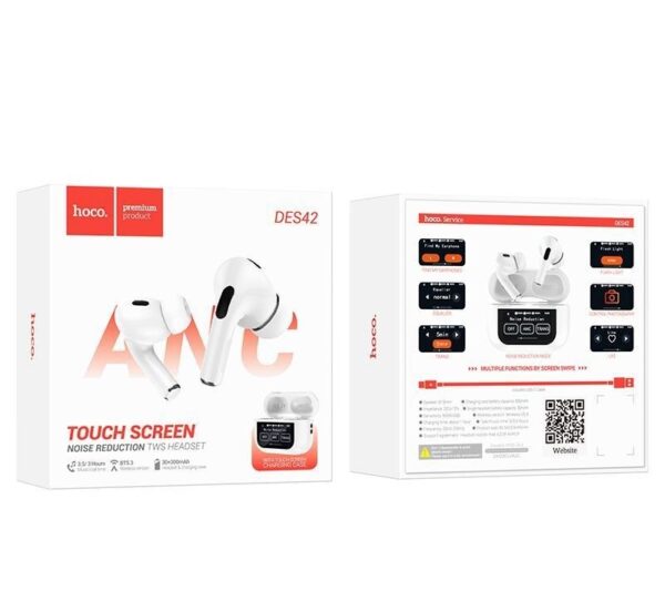 Hoco DES42 Cool touch smart display ANC noise reduction BT headset white