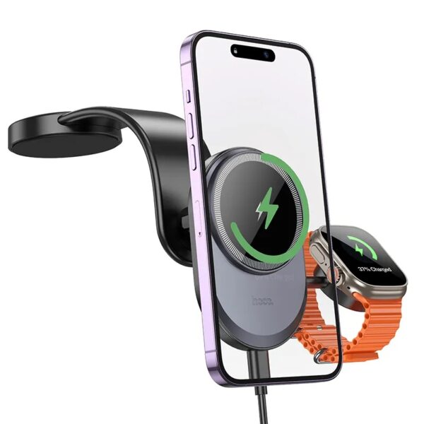 Hoco HW28 Excelso 2-in-1 wireless fast charging car holder(center console) black gray