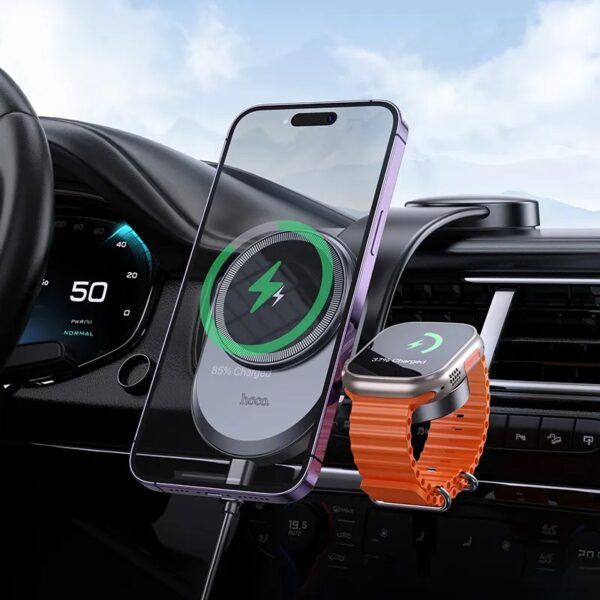 Hoco HW28 Excelso 2-in-1 wireless fast charging car holder(center console) black gray