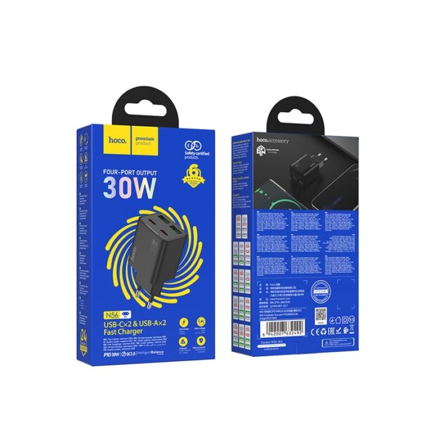 Hoco N56 Fundador four-port PD30W(2C2A) charger(EU) black