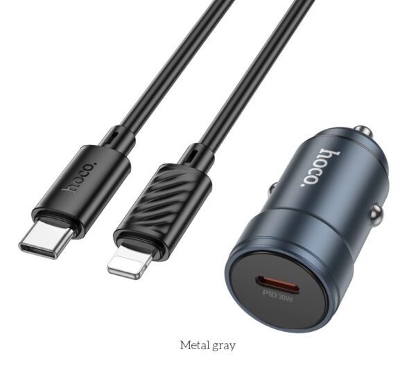 Hoco Z57 Glorious single-port PD30W car charger set(C to iP) metal gray
