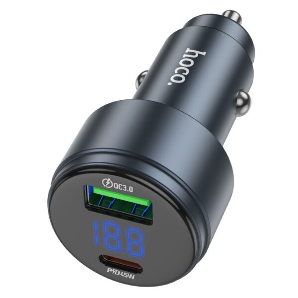 Hoco Z57B Glorious 63W dual-port digital display PD45W+QC3.0 car charger metal gray