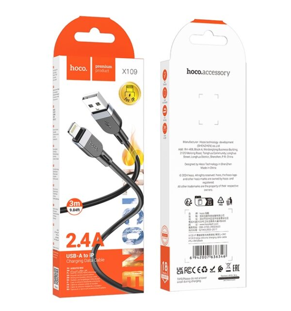 Hoco X109 Energy PD silicone charging data cable iP(L=3M) black