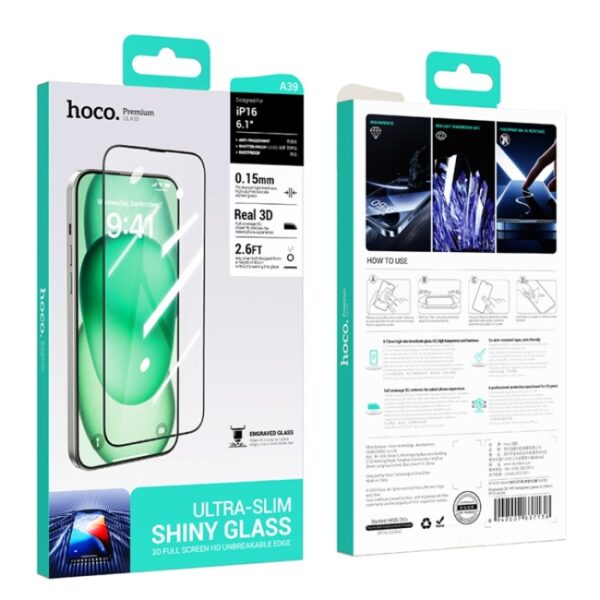 Hoco Engraved 3D HD tempered glass 0.15mm iP16 Plus(A39) black