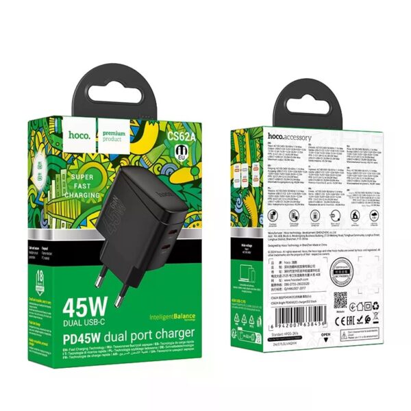 Hoco CS62A Bright PD45W(2C) charger(EU) black