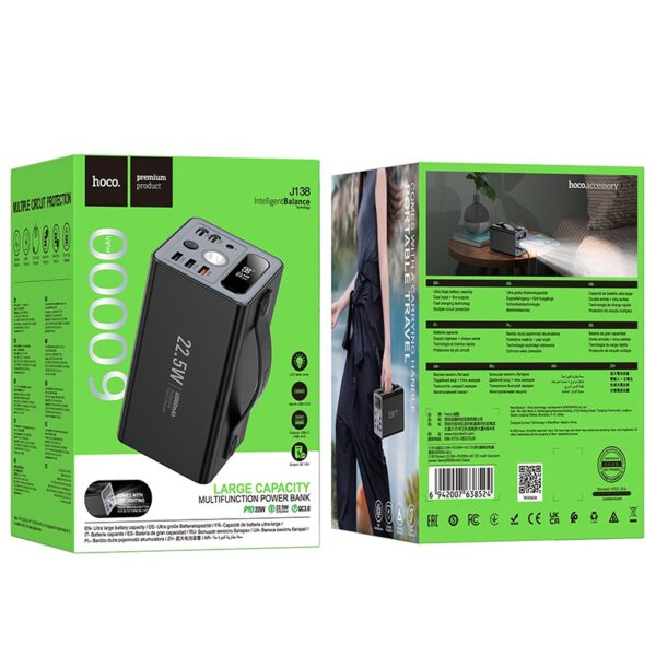 Hoco J138 Distant 22.5W+PD20W+DC12V multi-function power bank(60000mAh) black