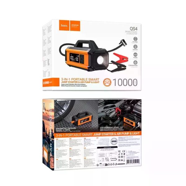 Hoco QS4 Intelligent air pump with emergency start-up power bank(10000mAh) black