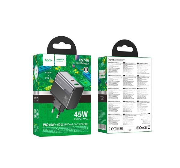 Hoco CS74A Star Speed PD45W+QC3.0 charger(EU) midnight black