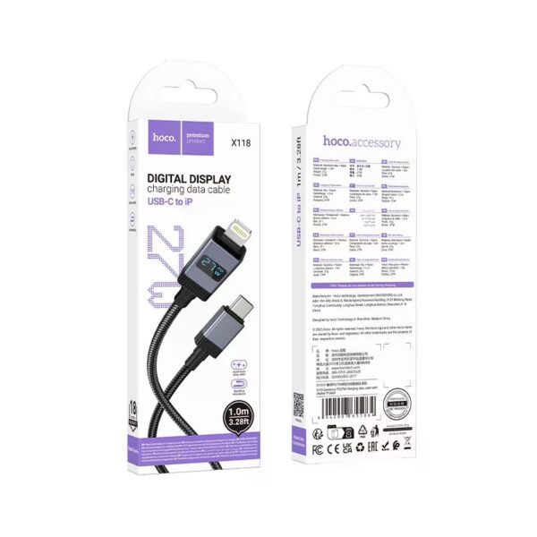 Hoco X118 Generous PD27W charging data cable with display iP black