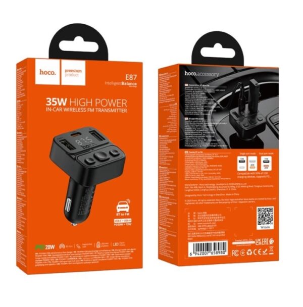 Hoco E87 Delta 35W(1A1C) car BT FM transmitter black