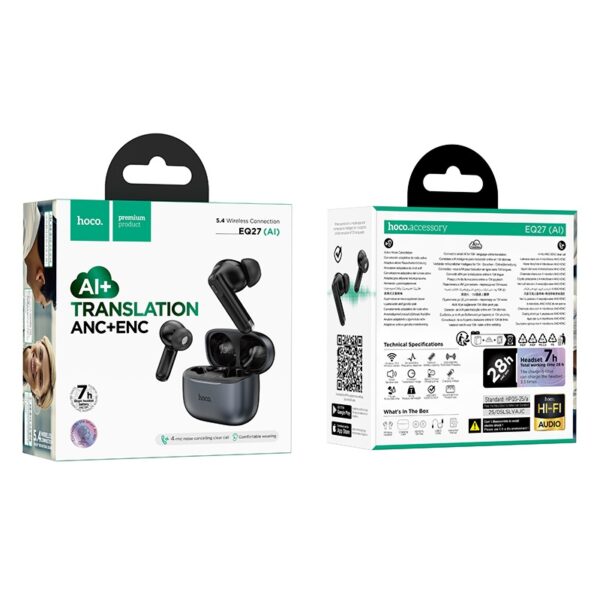 Hoco EQ27 Fun ANC+ENC smart AI translation headset(App) metal gray