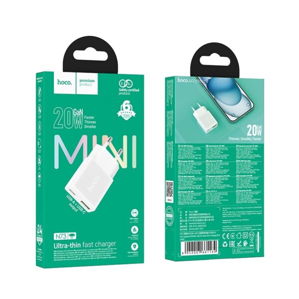 Hoco N73 Speed PD20W+QC3.0 ultra-thin charger(EU) white