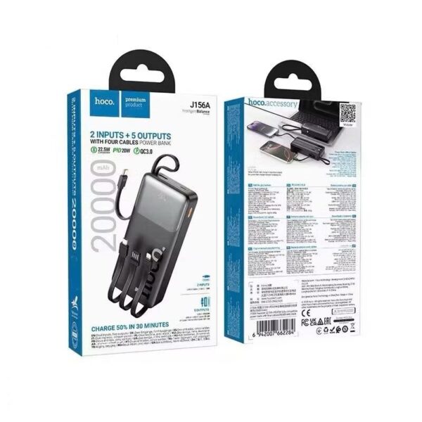 Hoco J156A Founder 22.5W+PD20W fully compatible power bank with four cables(20000mAh) black