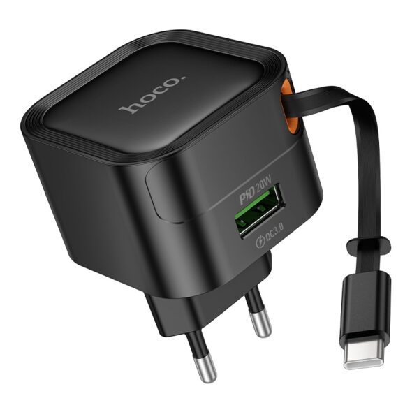 Hoco C154A Changer PD20W+QC3.0 charger with telescopic cable(EU) black
